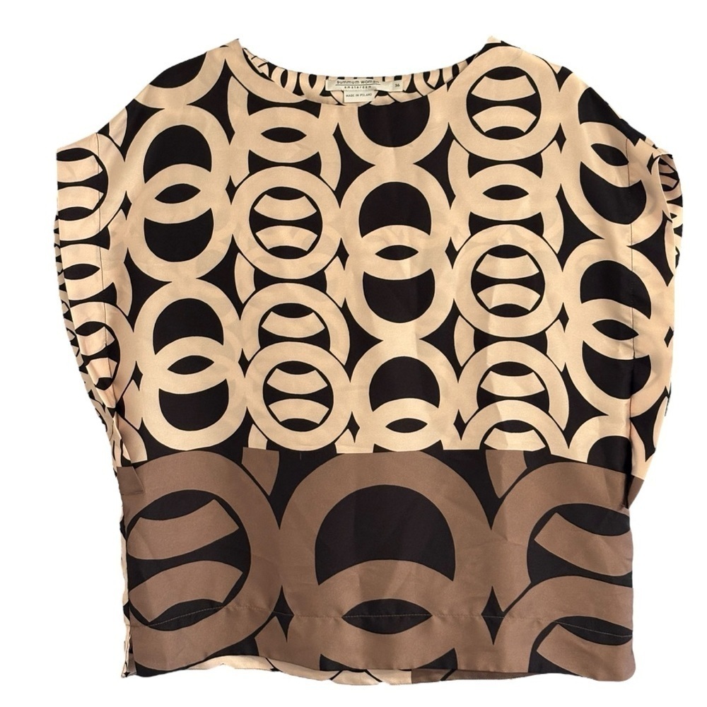 summum Woman Amsterdam Poland Top Blouse Size 36 Medium Tan Black Brown - Picture 3 of 9